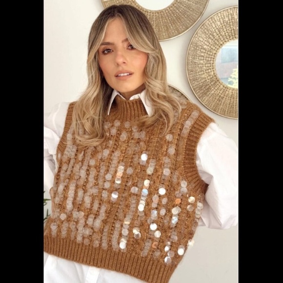 LAST ONE!!! ZARA BLOGGERS FAVORITE KNIT SEQUIN SWEATER VEST - Picture 3 of 14